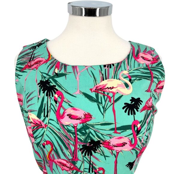 Retro Tropical Flamingo Print Sleeveless A-Line Summer Dress Size Small - Picture 3 of 13